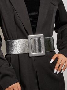 Kim loại Màu bạc Da giả Khóa vuông Rộng Eo Thắt lưng Phù hợp áo Và Đầm - Bạc - Xem 1
