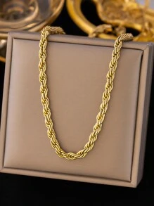 1 件時尚簡約嘻哈扭紋鏈項鍊,多層包裹,時尚奢華頸鍊,簡約,個性化珠寶,適合女性佩戴 - 金黃色 - 查看 1