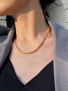 1 件時尚簡約嘻哈扭紋鏈項鍊,多層包裹,時尚奢華頸鍊,簡約,個性化珠寶,適合女性佩戴 - 金黃色 - 查看 3