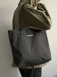 2023 Preppy Simple Tote Bag Lightweight Large Capacity For Men Commute Black Canvas Shoulder Bag Student - Black - View 2