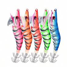 5 Pièces/pack Leurre De Pêche 8cm/10cm/12cm Calamars Lumineux Leurre De Pêche Aux Crevettes En Bois Poulpe Leurre De Pêche À La Seiche Appâts Accessoires De Pêche