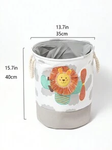 1個布質卡通獅子儲物籃,可折疊的圓形衣物和玩具組織者,適用於兒童房和客廳