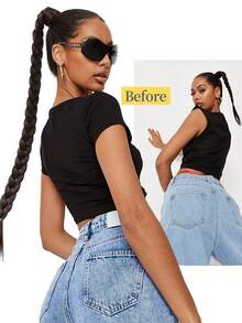 搭配髮圈的32英寸長編辮馬尾裝飾流蘇,裸色女人合成髮辮馬尾自然包繞辮尾髮延伸