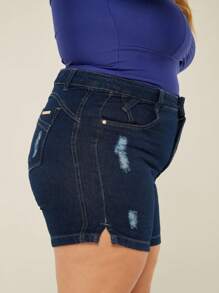 Plus Size Shorts - 藍色 - 查看 3