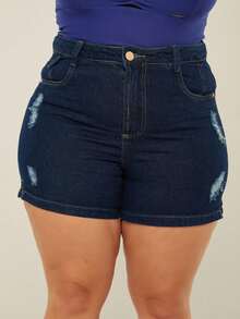 Plus Size Shorts - 藍色 - 查看 5