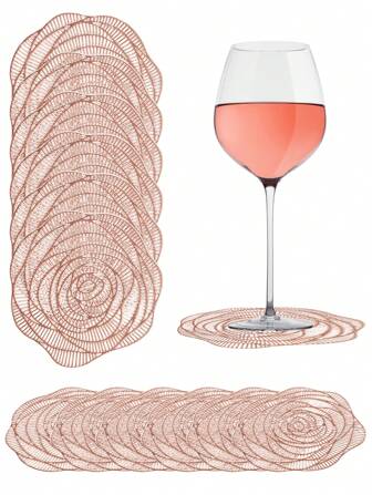 6 件/包玫瑰金鏤空 Pvc 防滑杯墊,耐熱,易於清潔,可擦洗,適合節日派對、婚禮和酒吧的餐桌裝飾