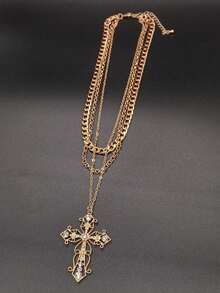 1個和鑽石裝飾的鏈子項鍊,適合女性日常穿著 - 金色 - 查看 5