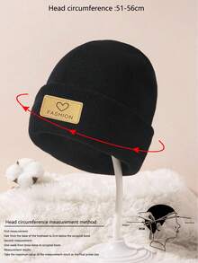 A Children's Love Solid Color Knitted Hat Pullover Hat - Black - View 5