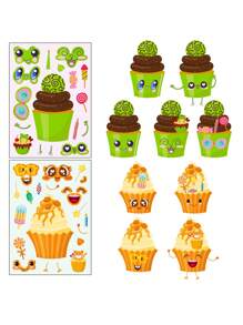 1pack/6pcs Cake Series Face Swap Stickers, Kids' Fun & Sweet Ice Cream Themed Puzzle Stickers - Apricot - View 5