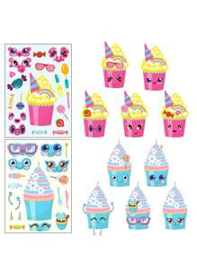 1pack/6pcs Cake Series Face Swap Stickers, Kids' Fun & Sweet Ice Cream Themed Puzzle Stickers - Apricot - View 3