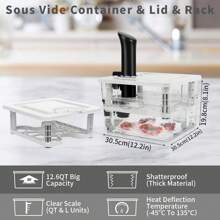 YONGSTYLE Sous Vide Container with Lid and Rack Sous Vide Containers Sous Vide Pot 12.6 Quart Slow Cooker Container Cooking Container Compatible with Most Sous Vide Cookers - Clear - View 3
