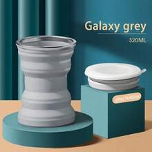 可折疊矽膠水杯帶蓋 - 耐熱防漏便攜馬克杯適合露營、健行、旅行,灰色