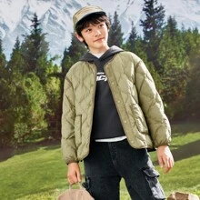 Balabala 青少年男孩V領貼心羽絨裙 - 軍綠色 - 查看 1