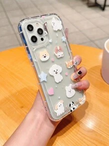 1pc Transparent Tpu Airbag Painted Phone Case With Cartoon Dog & Pumpkin Ghost Design Compatible With IPhone 15 - Multicolor - View 2