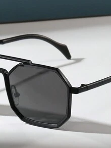 1副男士金属多边形时尚眼镜，适合日常户外活动的时尚時尚眼鏡 - 黑色 - 查看 4