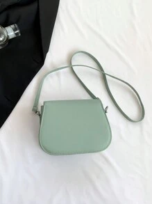 Mini & Minimalist Flap Design Fashionable Saddle Crossbody Bag - Green - View 4