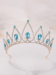 1 Pieza Diadema De Princesa 3d Para Niñas Con Decoración De Piedras Preciosas Con Diseño De Corona - Azul - Ver 1