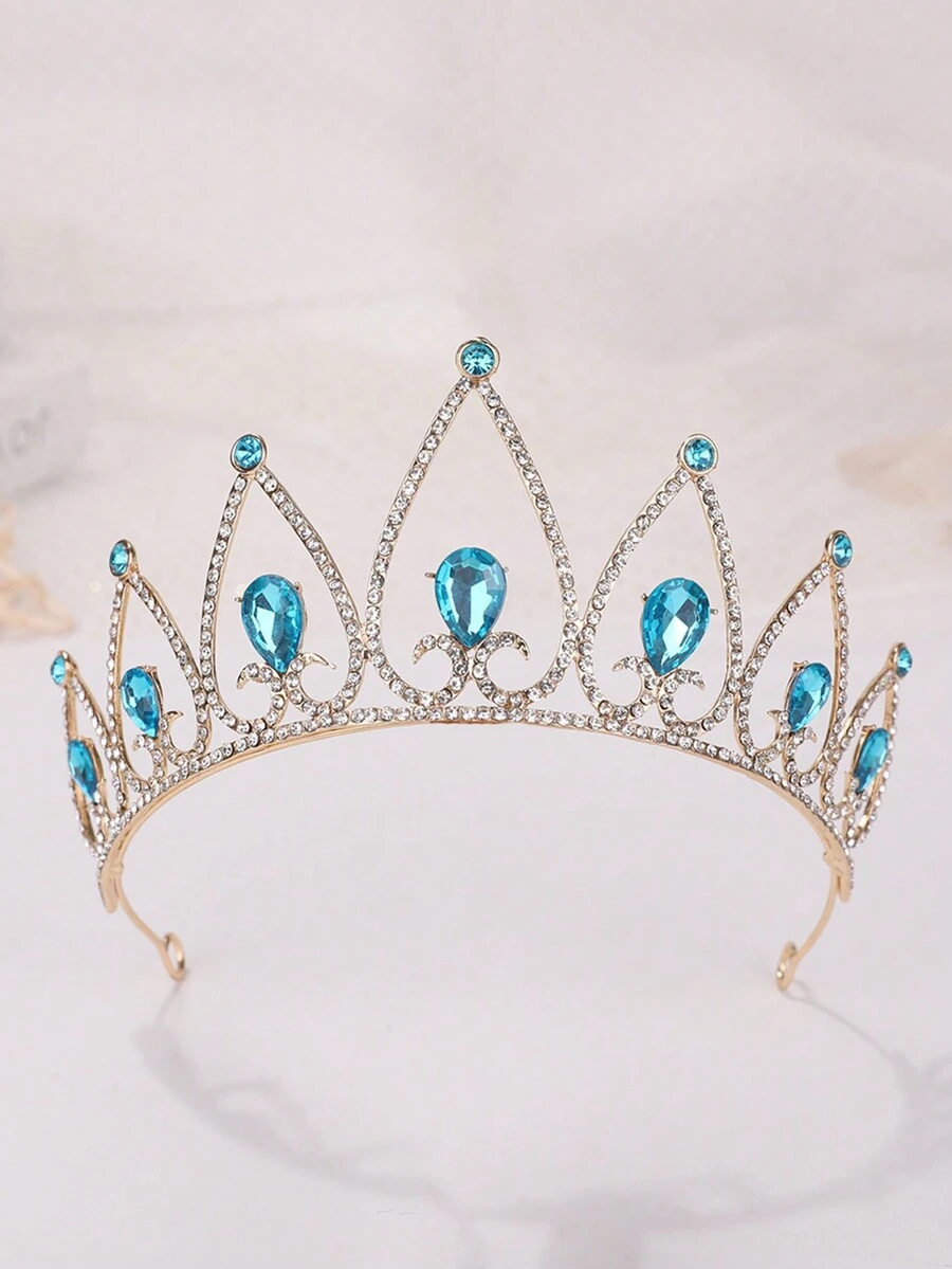 1 Pieza Diadema De Princesa 3d Para Niñas Con Decoración De Piedras Preciosas Con Diseño De Corona - Azul - Ver 1