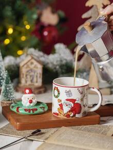 1pc 10oz Ceramic Santa Claus Mug With Lid And Spoon, Full Pattern Coffee Cup, Suitable For Drinking Water, Tea, Coffee, Christmas Gift - Red - View 7
