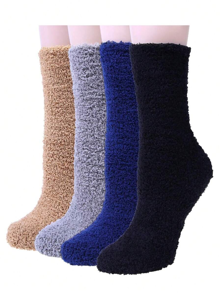 4 Pairs Thicker Warm Women Fuzzy Socks Winter Fluffy Soft Cozy Socks for Sleep Home - Multicolor - View 1