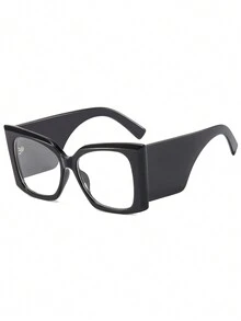 1pc Unisex Multicolor Pc Oversized Square Frame Decorative Clear Lens Glasses - Black - View 3