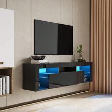 QQD 65 Inch TV Stand With LED Lights, Floating Entertainment Center Media Console, Wall Mounted High Gloss Modern Storage Shelf For 60/65/70 Inch TV