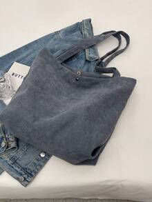 復古燈芯絨女包大容量毛絨手提包簡約肩背包帆布斜背包手提包秋冬 - 灰色 - 查看 6