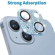 1 件水钻装饰防刮相机镜头保护膜适用于 生日、家人、朋友礼物闪亮水晶、镜头保护膜、手机配件防水防震防摔防摔防指纹全覆盖 - 淺藍色 - 查看 3