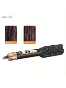 Hair Dryer And Straightener Brush Ion Comb With Adjustable Temperature - Black - View 6