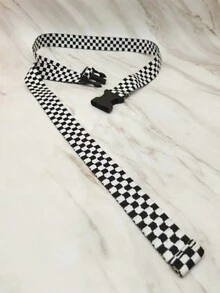 1 件女式黑白格子超長腰帶適合牛仔褲和休閒服裝