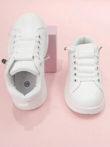 兒童雙性黑/白色彈性帶滑步運動鞋,平底鞋底, 休閒運動,輕便舒適,適合學校