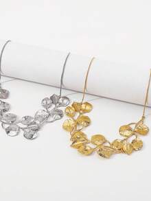 1pc Creative & Personalized Metal Style Necklace With Leaf Shaped Pendant - Silver - View 5