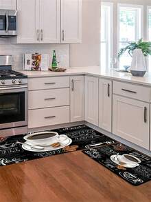 1pc coffee print anti-fatigue kitchen floor mat, non slip hallway balcony polyester laundry rug machine washable household carpet for hallway laundry room - Multicolor - View 2