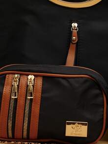 Conjunto de Bolsas de Mujer 4 Piezas: Bolsa de Mano, Bolsa Cruzada, Tote y Cartera, Detalles en Color Dorado, Correa Ajustable, Colores Lisos, Estilo Casual o Juvenil y Tela Permiable - Negro - Ver 2