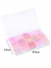 15 Grids Pink Decorative Rice-shaped & Tubular Beads With Hole For Diy Jewelry Making Such As Bracelet And Necklace