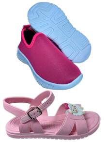 Kit Tênis Pink e Sandalia de Tiras Ovelha Menina Infantil Escola Moda 19 ao 26
