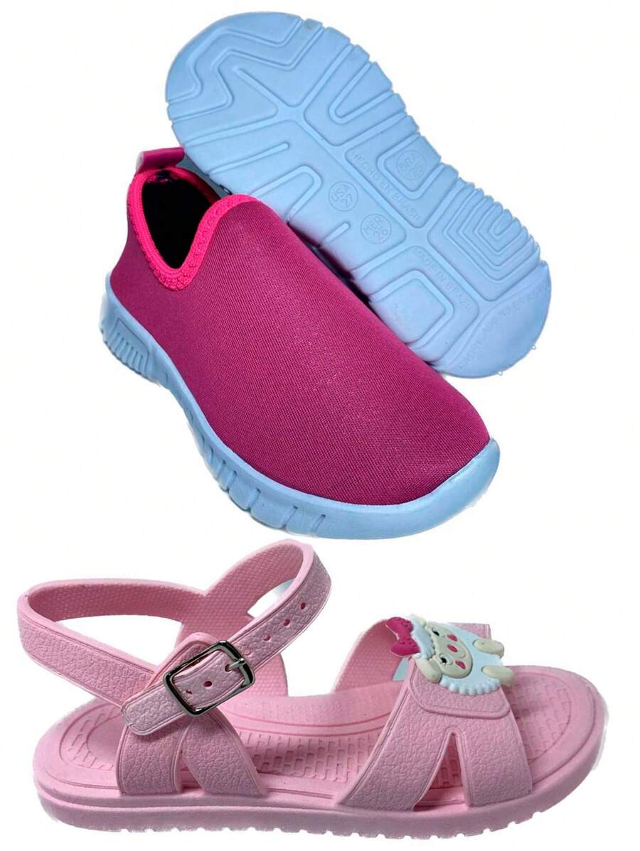 Kit Tênis Pink e Sandalia de Tiras Ovelha Menina Infantil Escola Moda 19 ao 26