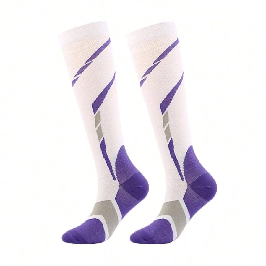 1 雙男式女式及膝健身房跑步運動壓力襪 - 白色 - 查看 1