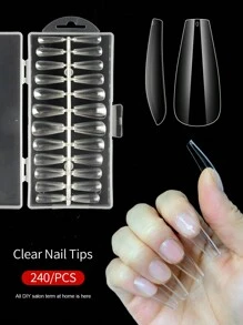 240pcs/box Transparent Long Coffin Shaped Nail Tips - Clear - View 1
