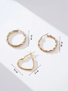 6入組復古扭曲心型鍍金不銹鋼耳環套裝 - 金色 - 查看 4