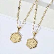 1pc Multi-layered 26 Letter Pendant Necklace With Hexagonal Collarbone Chain