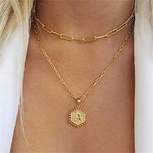 1pc Multi-layered 26 Letter Pendant Necklace With Hexagonal Collarbone Chain