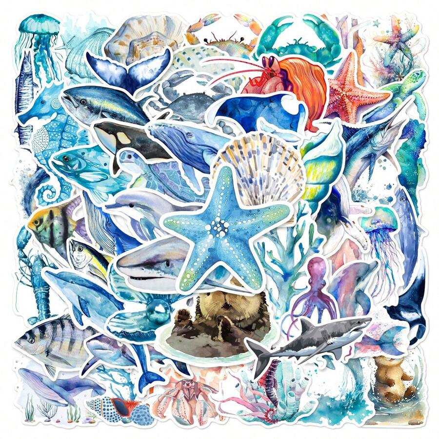 50pcs Waterproof Ocean Life Doodle Stickers - Multicolor - View 1