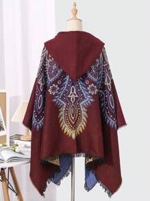 女士孔雀羽毛披肩,適合拍照,適合所有季節 - 酒紅色 - 查看 6