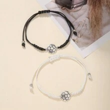 2pcs/set Creative Black & White Wax Rope Braided Sport Ball Design Unisex Bracelet With Card - ZJ11628 - View 5