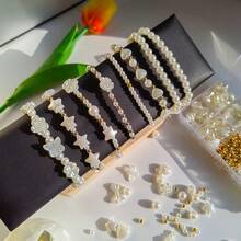1 Set 10pcs Fashion Elegant Pearl Color Beads For DIY Bracelet Making With Small Gold Beads Interval, Suitable For Daily Wear, Fresh Summer Bracelet, DIY Imitation Pearl Bracelet With Heart Shape Rose Shell Pendant