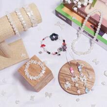 1 Set 10pcs Fashion Elegant Pearl Color Beads For DIY Bracelet Making With Small Gold Beads Interval, Suitable For Daily Wear, Fresh Summer Bracelet, DIY Imitation Pearl Bracelet With Heart Shape Rose Shell Pendant