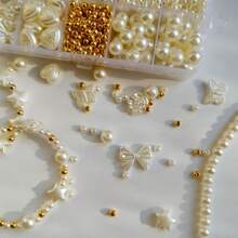 1 Set 10pcs Fashion Elegant Pearl Color Beads For DIY Bracelet Making With Small Gold Beads Interval, Suitable For Daily Wear, Fresh Summer Bracelet, DIY Imitation Pearl Bracelet With Heart Shape Rose Shell Pendant