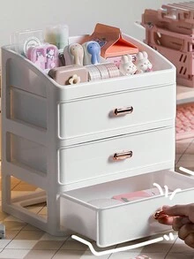 1個化妝品收納盒抽屜式化妝桌客廳桌面護膚品組織者防塵置物架多層睡房 - 乳白 - 查看 4