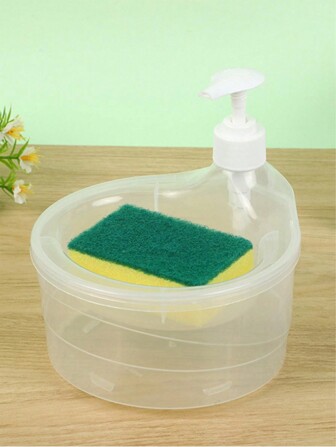 1pc Soap Dispenser With Liquid Addition Device And Sponge Cleaning Brush, Press-Type Liquid Outlet, Suitable For Kitchen Sink Home Bathroom Decor Fall Decor Back To School